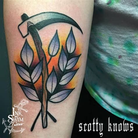 Scythe Tattoo Inkorswimtattoo Laurel Tattoo Tattoo Styles New Tattoos