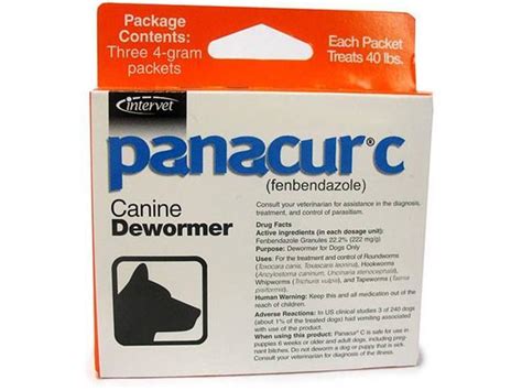 To the adulticidal dosage of fenbendazole. Panacur-C (fenbendazole) Canine Dewormer 4 gram (3 packets ...
