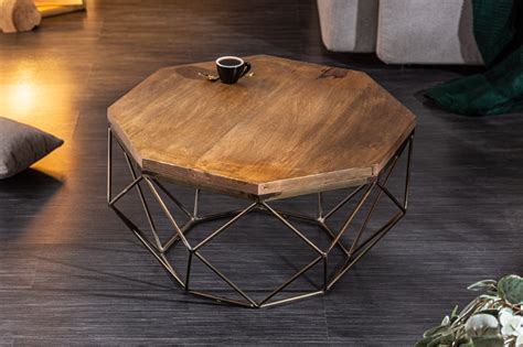 Diamond Natural Mango Wood Brass Coffee Table 69 Cm Artico Interiors