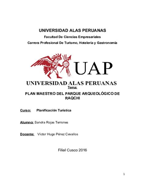 Doc Universidad Alas Peruanas Pl A N Maestro Del Parque ArqueolÓgico