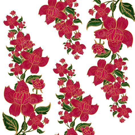 Gambar Batik Bunga Warna Merah Bunga Batik Png Seni Batik Bunga