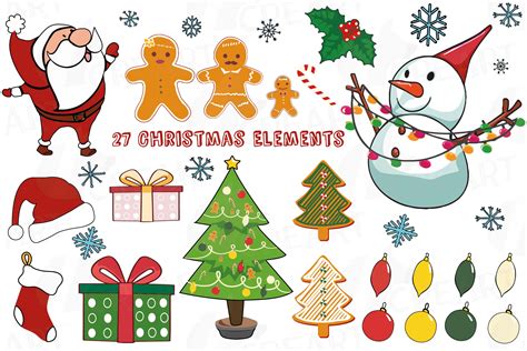 Colorful Christmas Elements Clip Art Pack Printable Png 143302