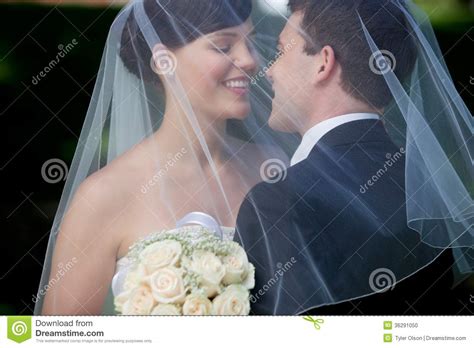 Bride And Groom Kissing Under Veil Stock Photo Image Of Couple Bunch