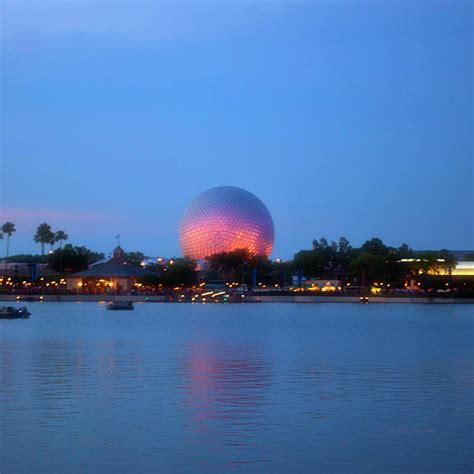 Wdw Epcot World Showcase Lagoon At Twilight Sq Format Photograph By
