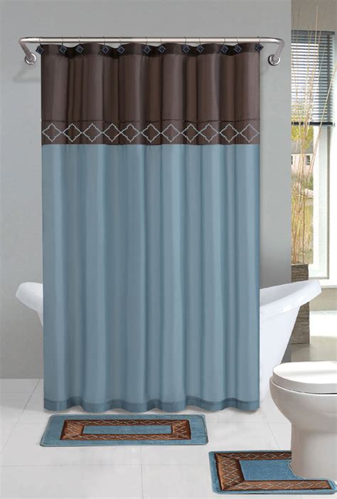 brown blue modern shower curtain  pcs bath rug mat