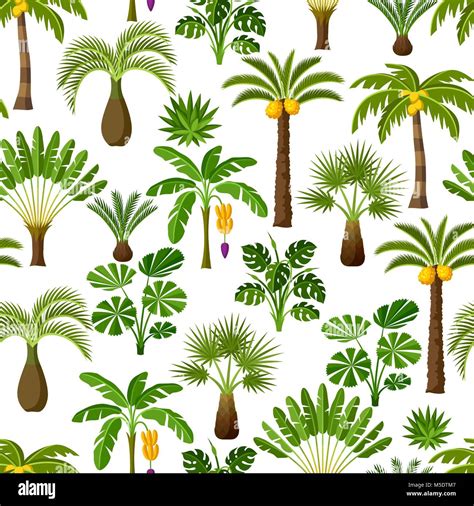 Seamless Pattern With Tropical Palm Trees Exotic Tropical Plants