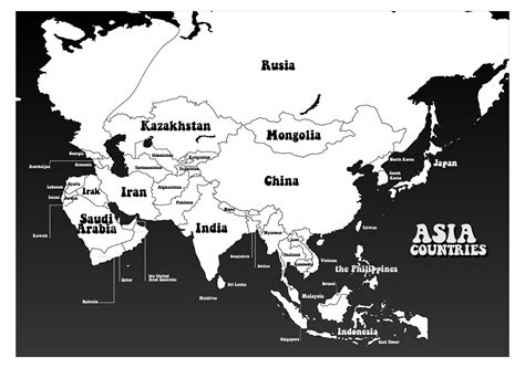 Black And White Map Of Asia 10 Free Pdf Printables Printablee