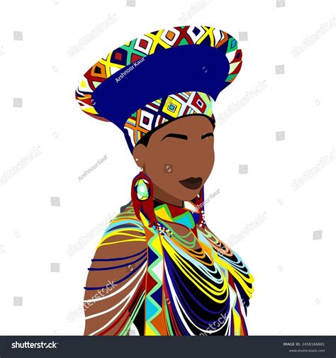 Colorful Vector Illustration Zulu Woman Traditional Stock Illustration