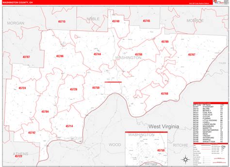 Washington County Oh Zip Code Wall Map Red Line Style By Marketmaps