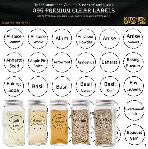 Buy 396 Printed Spice Jars Labels And Pantry Stickers Clear Round