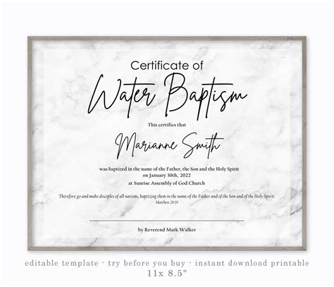 Printable Baptism Certificate Modern Minimalist Template Etsy