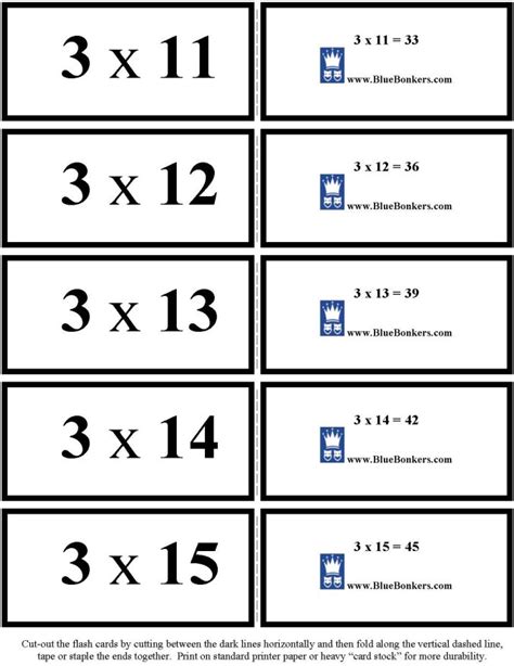 Bluebonkers Free Printable Multiplication Flash Cards Ones 1 5 P1