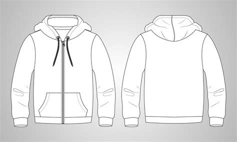 Long Sleeve Hoodie With Zipper Technical Fashion Drawing Sketch