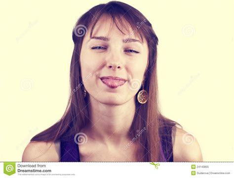 Toned Portrait Of Pretty Woman With Her Tongue Out Stock Image Image Of Attractive Pretty