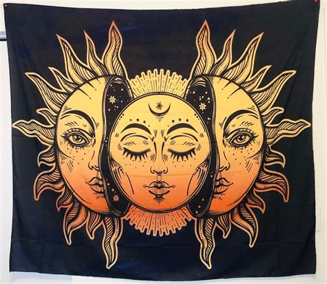 Sun And Moon Tapestry Gold Tapestry Bohemian Tapestry Hippie