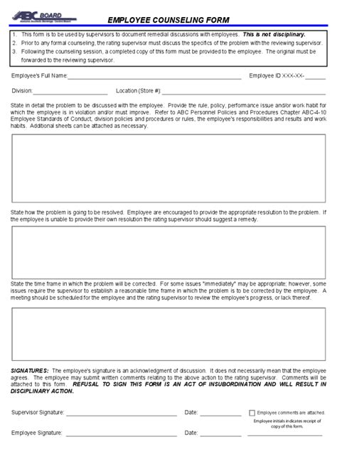 employee counseling form   templates   word