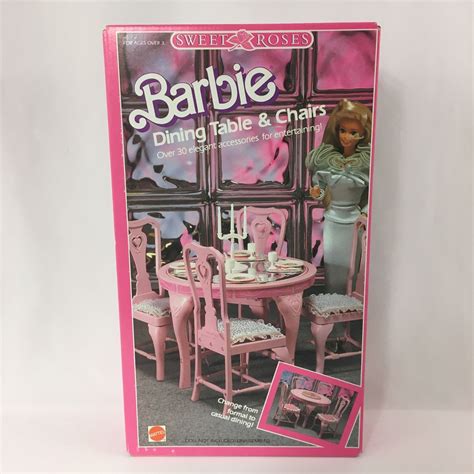 Barbie Sweet Roses Furniture Vintage 1987 Dining Table And Chairs Ebay