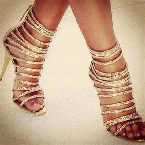 Wholesale Shinny Gold Metallic Sandals Bling Crystal Strappy High Heel
