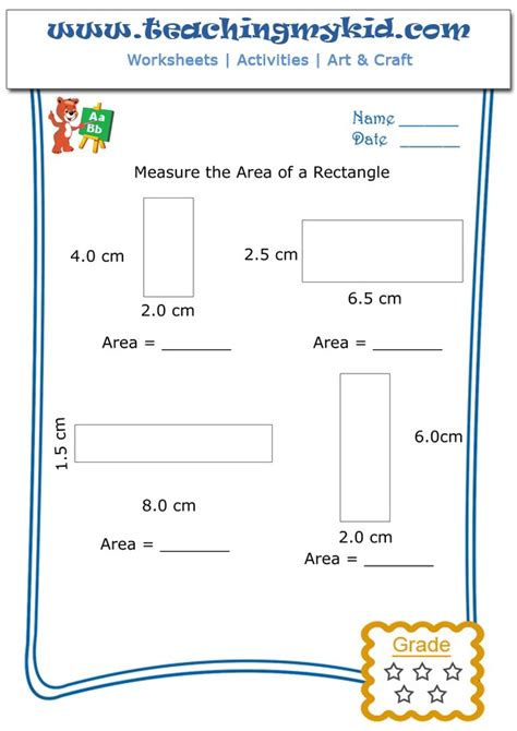 Math Worksheet For Kids Measure The Area Of A Rectangle 4