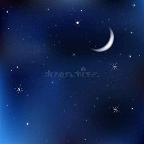 Moon In Night Sky With Stars Vector Illustration Stock Vector