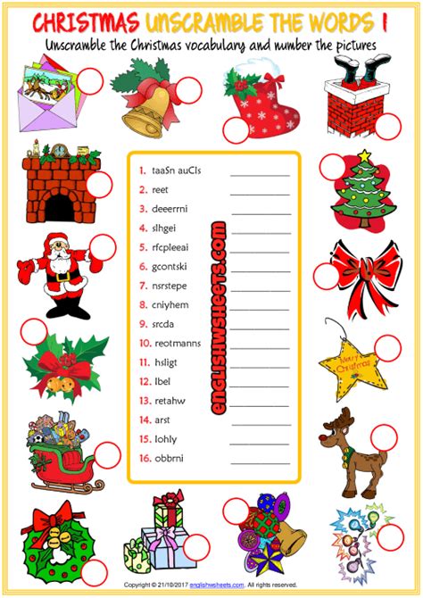 Christmas Unscramble The Words Esl Worksheets For Kids