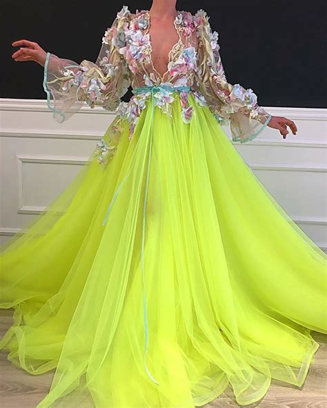 Yellow Neon Tulle Floral Dress Pageant Dresses For Women Prom