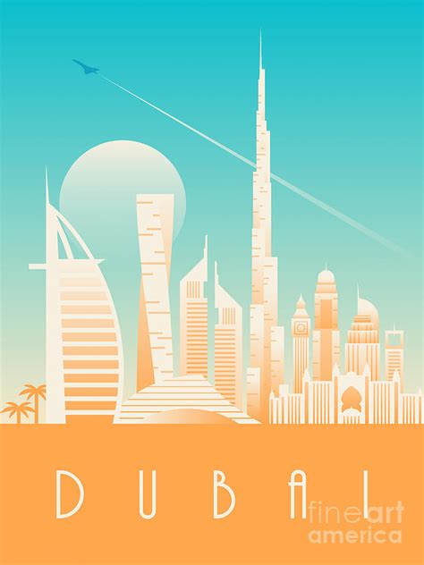 Dubai City Skyline Retro Art Deco Tourism Day Digital Art By Organic