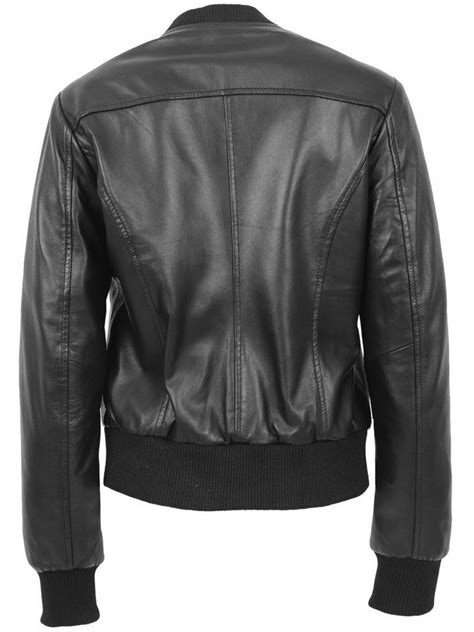 Women Classy Real Lambskin Black Leather Bomber Jacket