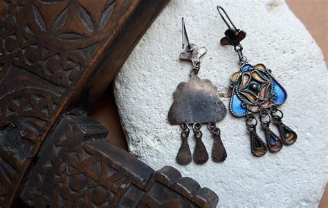 Tunisian Silver Enamel Earrings Berber Hand Made Blue Etsy