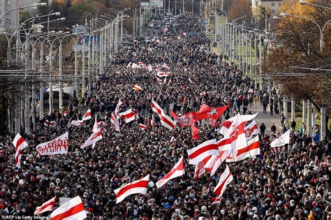 Tens Of Thousands Of People March Through Streets Of Minsk In Belarus