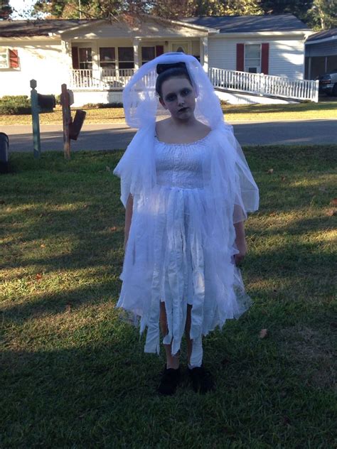 Homemade Ghost Costume Made With A White Dress A Twin Flat Sheet And