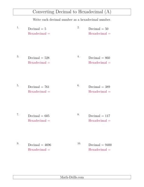 Converting Decimal Numbers To Hexadecimal Numbers A