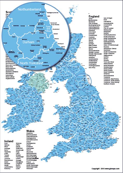 Uk County Boundary Map With Towns And Cities