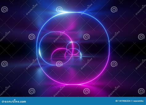 3d Render Abstract Background Neon Lights Ultraviolet Glowing Rings