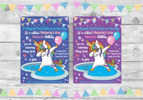 Unicorn Invitation Unicorn Pool Party Invitation Pool Birthday Party Invitation Dabbing