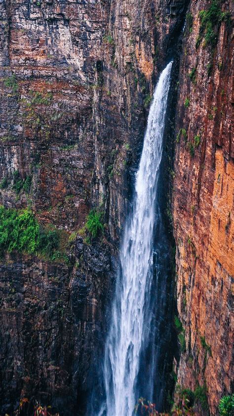 Majestic Waterfall Landscape Nature Rocky Mountain Water Hd Phone