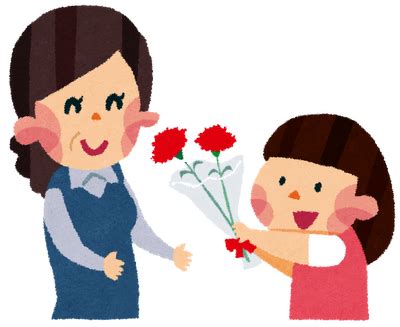無料素材 | 勤労感謝の日にお母さんへ花をプレゼントする娘のイラスト素材