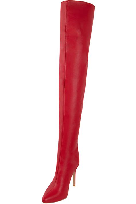Faux Leather Over The Knee Thigh High Stiletto Boots Blackred Floralkini