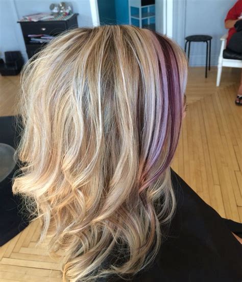 Ash Blonde With Purple Streak Purple Hair Streaks Hair Streaks