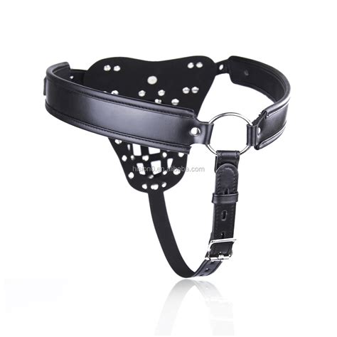 Rivets Decorate Lockable Men Sexy Pu Leather Chastity Thong For Male Sexy Underwear Pants With