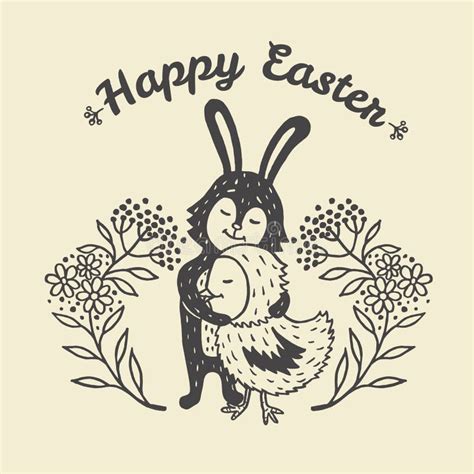 easter card with rabbit and chick stock illustration illustration of easter christian 77392435