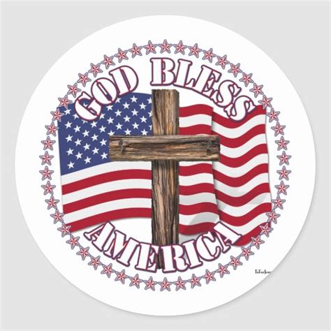 God Bless America And Cross With Usa Flag 50 Stars Classic