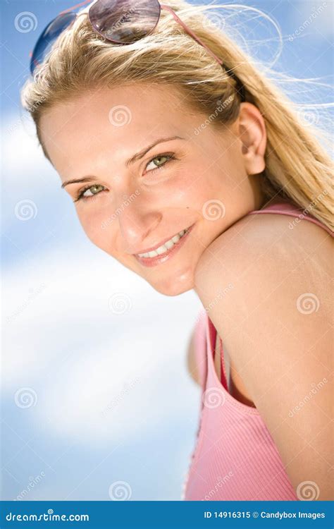 portrait of blond woman with summer sky stock image image of voluptuous outdoor 14916315