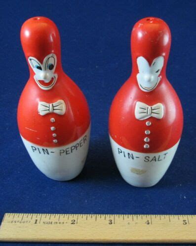 Large Original Vintage Salt And Pepper Shakers Bowling Pins Clowns Bow