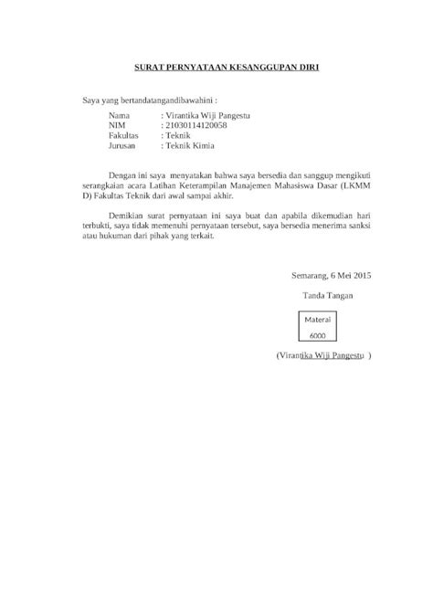 Docx Surat Pernyataan Kesanggupan Diri Dokumentips