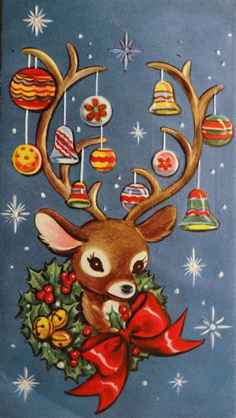Vintage Christmas Card 1950s Reindeer Christmas Card Vintage Christmas