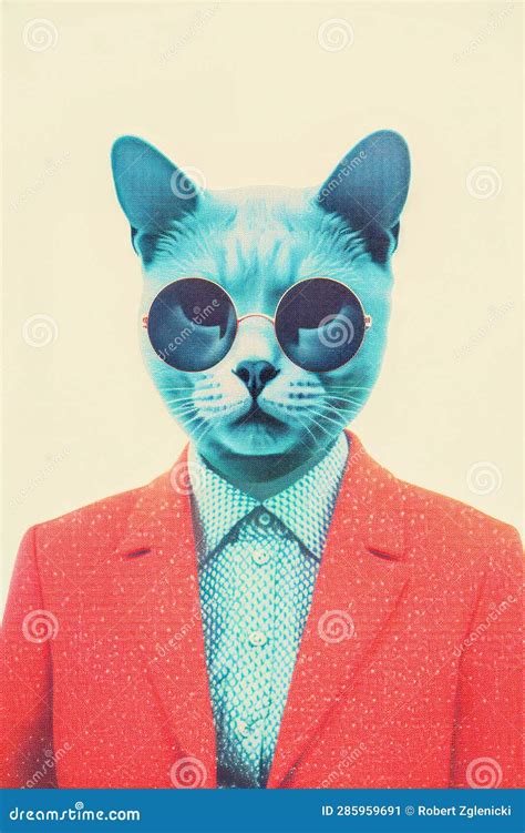 Cool Cat Revival Anthropomorphic Cat In Pop Art Colors Vintage Retro