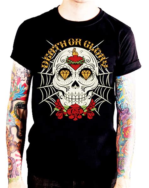 pure cotton o neck tees calavera sugar skull death or glory graphic t shirts for men size s 3xl