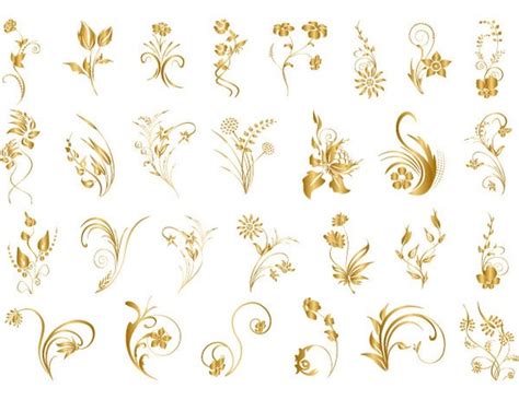 Gold Digital Flourish Flowers Clip Art Gold Flourish Decoration Clipart