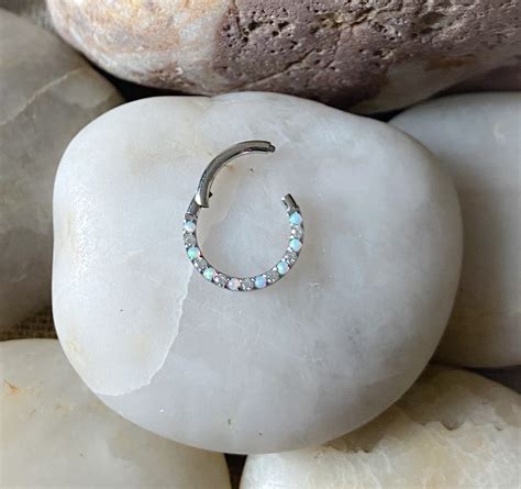 Opal And Gem Paved Front Facing Hinged Septum Clicker Daith Rook Etsy Uk